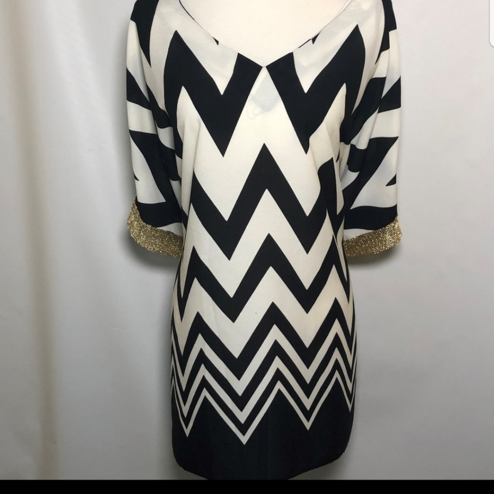 2/$15 Relativity Blouse Black and White Chevron 1x
